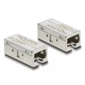 Adapter Coupler RJ45 jack-to-jack Cat.6A metal — DELOCK, płaski, srebrny, 15.6×33.1×13.1 mm