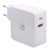 Manhattan Wall/Power Charger (wtyczka europejska 2-pin), porty USB-C i USB-A, Wyjście USB-C: 45 W / 3 A, Wyjście USB-A: 2,4 A, Biały, Trzyletnia gwarancja, Pudełko