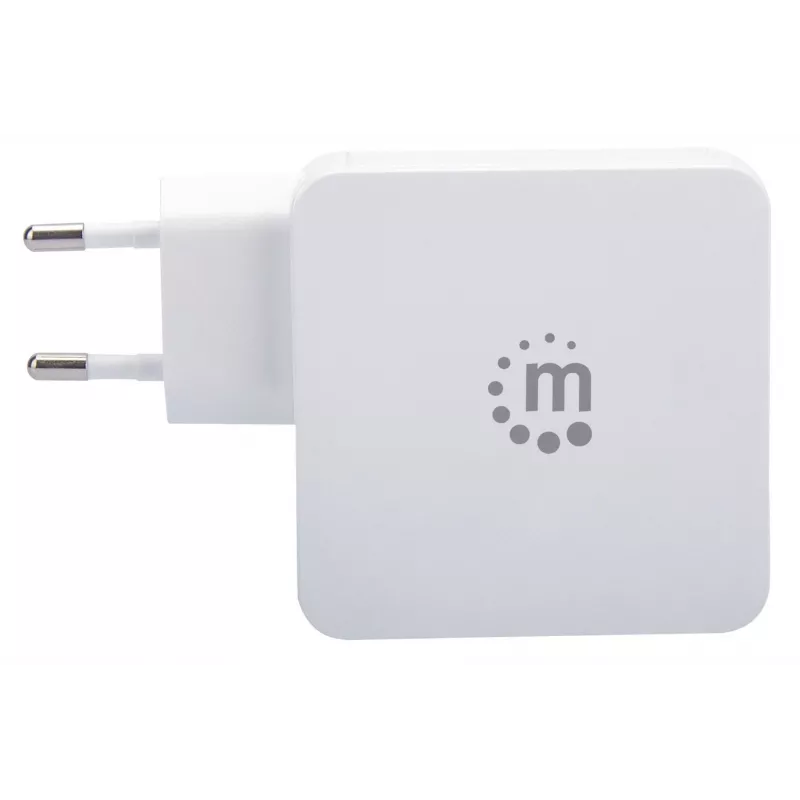 Manhattan Wall/Power Charger (wtyczka europejska 2-pin), porty USB-C i USB-A, Wyjście USB-C: 45 W / 3 A, Wyjście USB-A: 2,4 A, Biały, Trzyletnia gwarancja, Pudełko