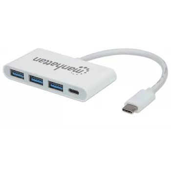 Koncentrator/stacja dokująca Manhattan USB-C, porty (x4): USB-A (x3) i USB-C, 5 Gb/s (USB 3.2 Gen1 znany jako USB 3.0), z funkcją Power Delivery (60 W) do portu USB-C (uwaga: wymagana dodatkowa ładowarka ścienna USB-C i kabel USB-C), uniwersalny dla wszystkich urządzeń, SuperSpeed USB, 3 lata gwarancji