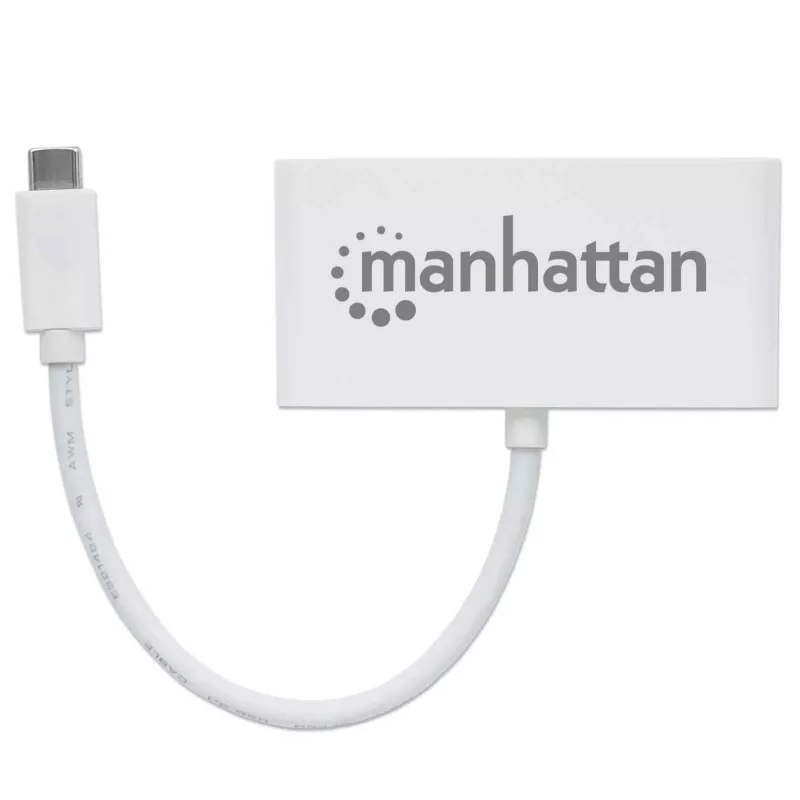 Koncentrator/stacja dokująca Manhattan USB-C, porty (x4): USB-A (x3) i USB-C, 5 Gb/s (USB 3.2 Gen1 znany jako USB 3.0), z funkcją Power Delivery (60 W) do portu USB-C (uwaga: wymagana dodatkowa ładowarka ścienna USB-C i kabel USB-C), uniwersalny dla wszystkich urządzeń, SuperSpeed USB, 3 lata gwarancji