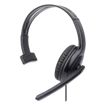 Manhattan Mono Over-Ear Headset (USB), Microphone Boom (padded), Retail Box Packaging, Adjustable Headband, In-Line Volume Control, Ear Cushion, USB-A for both sound and mic use, kabel 1.5m, Three Year Warranty