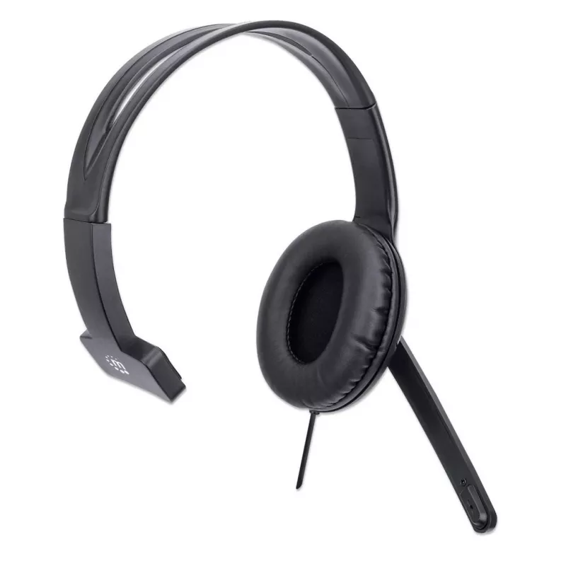 Manhattan Mono Over-Ear Headset (USB), Microphone Boom (padded), Retail Box Packaging, Adjustable Headband, In-Line Volume Control, Ear Cushion, USB-A for both sound and mic use, kabel 1.5m, Three Year Warranty
