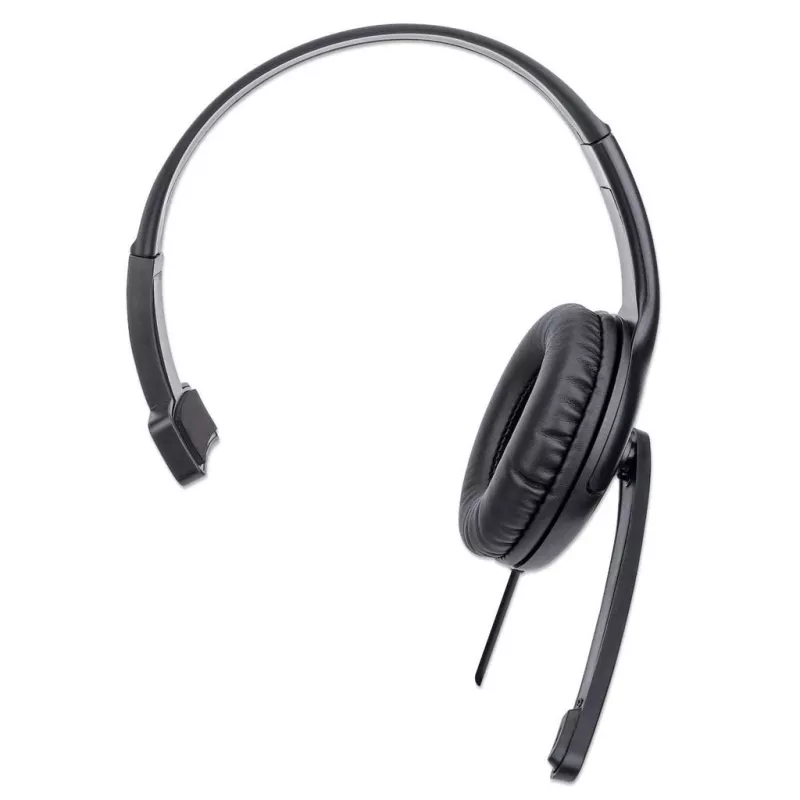 Manhattan Mono Over-Ear Headset (USB), Microphone Boom (padded), Retail Box Packaging, Adjustable Headband, In-Line Volume Control, Ear Cushion, USB-A for both sound and mic use, kabel 1.5m, Three Year Warranty