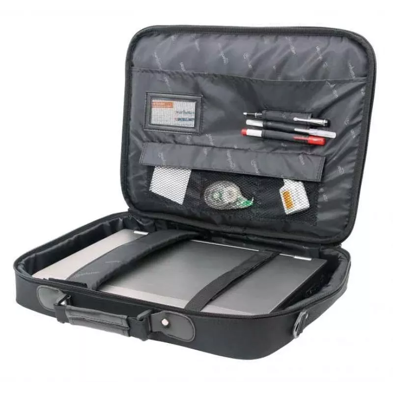 Torba na laptopa Manhattan Empire 17,3 cala, konstrukcja clamshell, kieszeń na akcesoria, pasek na ramię (odpinany), futerał na notebook, czarny, trzyletnia gwarancja