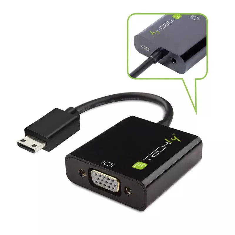 Techly Konwerter HDMI Mini C na VGA IDATA HDMI-VGA4, VGA (D-Sub), HDMI Typ C (Mini), Męski, Żeński, 1920 x 1080 pikseli, 1080p, 720p, 480p
