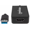 Manhattan USB-A do HDMI adapter kablowya, 60 cm, Męski na Żeński, 5 Gb/s (USB 3.2 Gen1 znany jako USB 3.0), 2560x1440 @ 32-bitowy kolor, Full HD wideo 1080p@16:9, Czarny, Blister