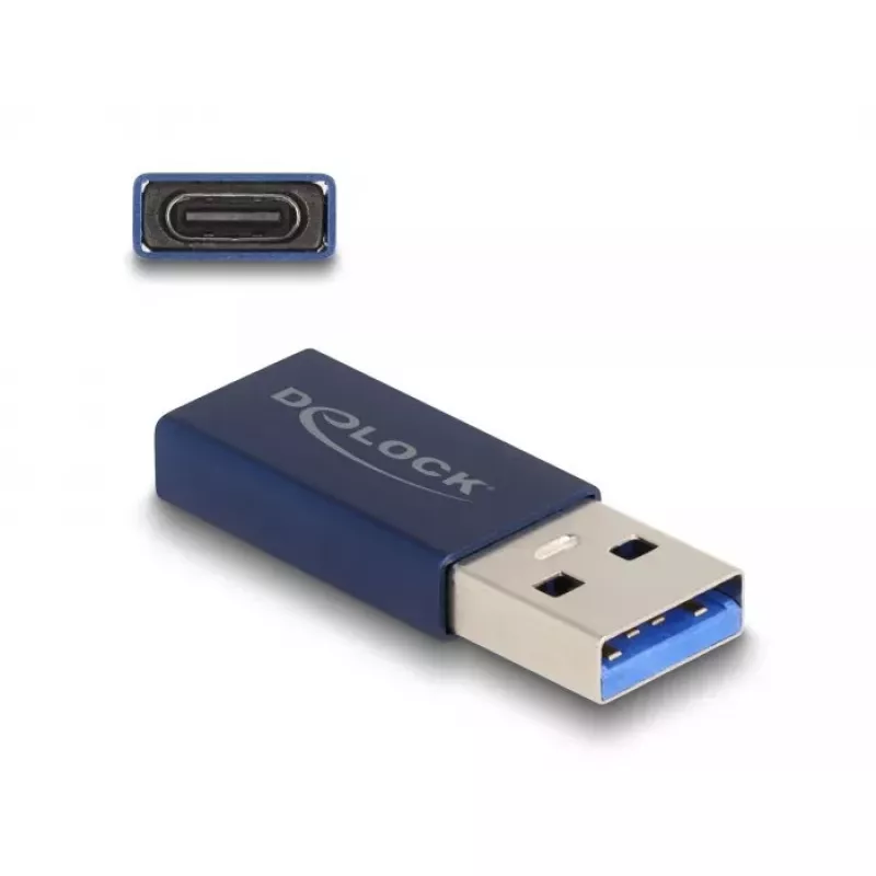 DeLOCK Adapter USB, wtyk USB Typu-A męski na gniazdo USB Typu-C żeńskie, 10 Gb/s, niebieski
