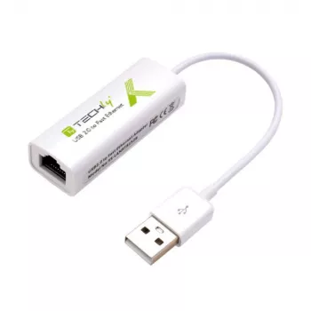 Techly USB 2.0 do Fast Ethernet 10/100 Mbps, konwerter, przewodowy, USB, Ethernet, 100 Mbit/s, biały