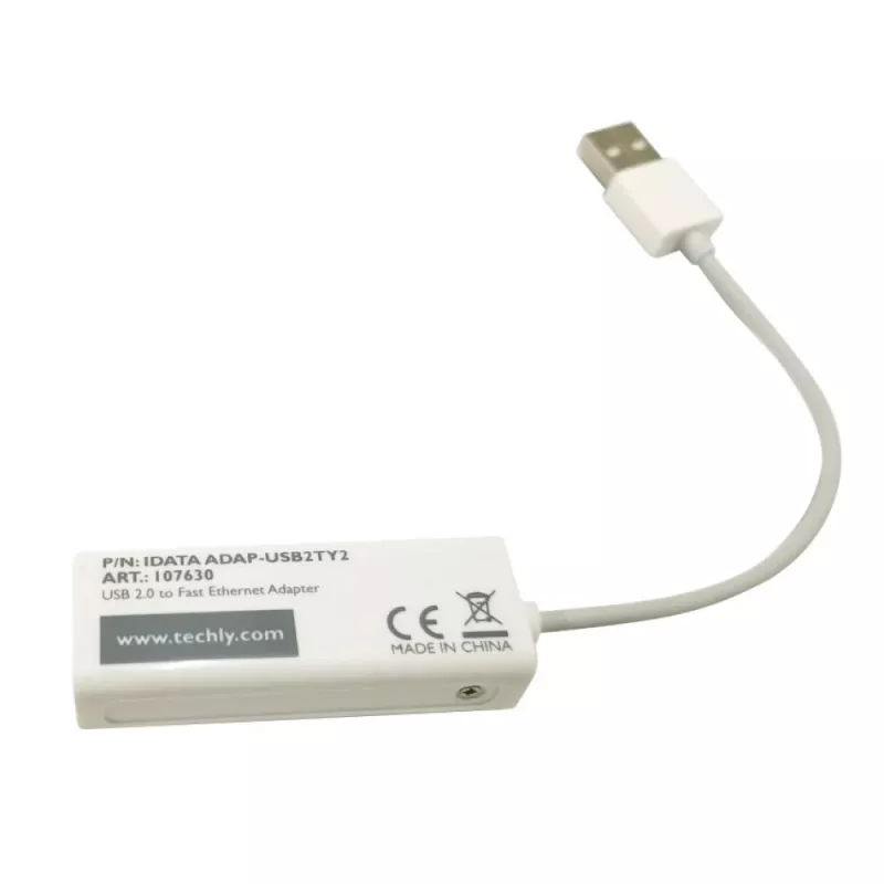 Techly USB 2.0 do Fast Ethernet 10/100 Mbps, konwerter, przewodowy, USB, Ethernet, 100 Mbit/s, biały