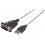 Manhattan USB-A do Serial Converter kabel, 45cm, Męski do Męskiego, Serial/RS232/COM/DB9, Prolific PL-2303HXD Chip, Czarny/Srebrny kabel, Trzyletnia Gwarancja