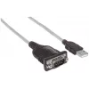 Manhattan USB-A do Serial Converter kabel, 45cm, Męski do Męskiego, Serial/RS232/COM/DB9, Prolific PL-2303HXD Chip, Czarny/Srebrny kabel, Trzyletnia Gwarancja