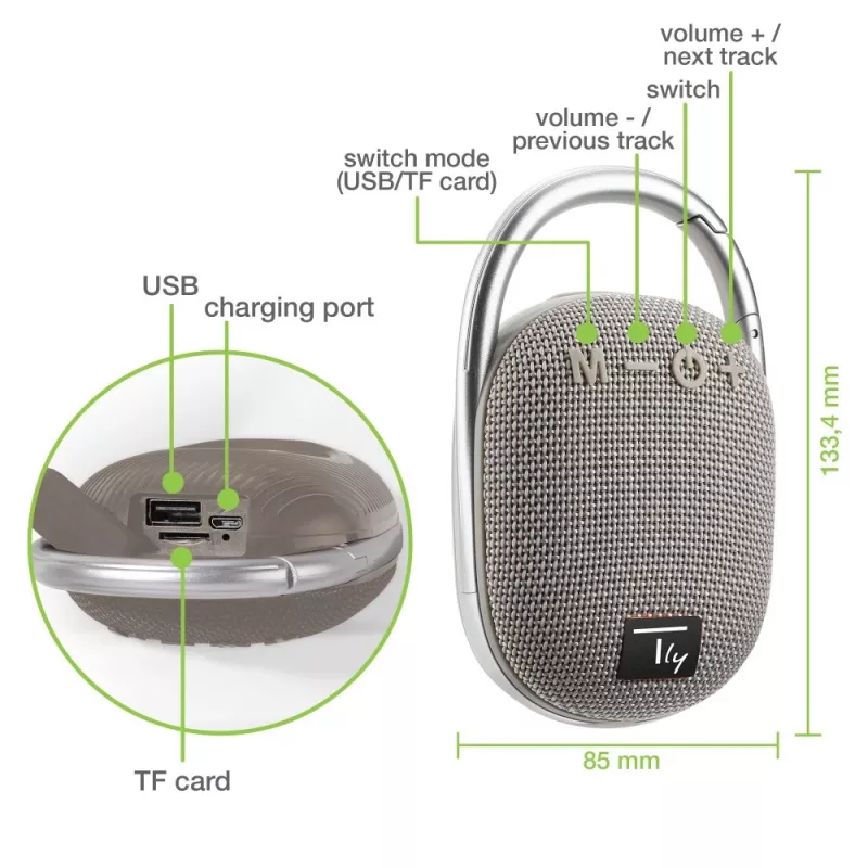 Techly ICASBL321GR przenośny głośnik imprezowy Mono przenośny głośnik Szary 5 W