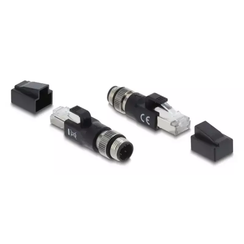 Adapter M12 D-coded 4-pin (męski) do wtyku RJ45, DELOCK 90831, pozłacane styki, czarny