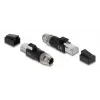 Adapter DELOCK M12 X-coded 8‑pin męski na wtyk RJ45, styki złote, czarny