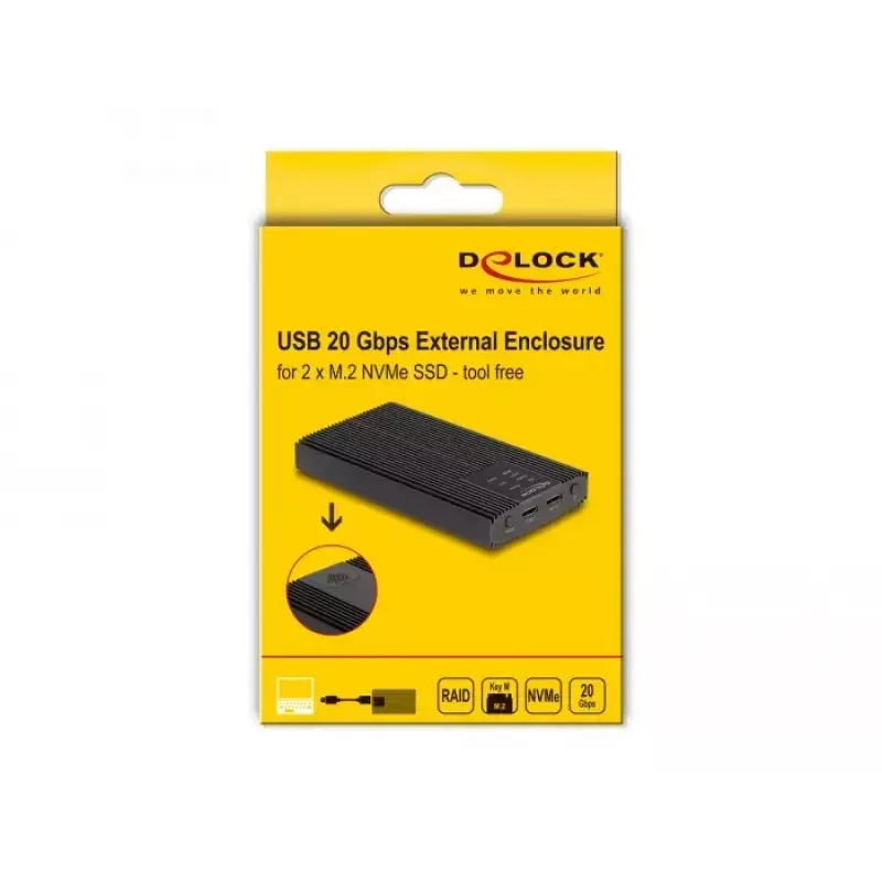 Obudowa SSD DeLOCK 42022 Zewnętrzna obudowa USB 20 Gb/s na 2 dyski SSD M.2 NVMe PCIe