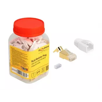 Kabel sieciowy DeLOCK RJ45 Wtyk modułowy 25 szt. zestaw Kat.7 Złoty Biały