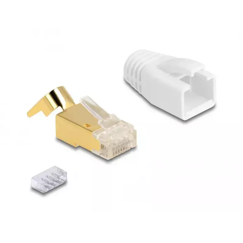 Kabel sieciowy DeLOCK RJ45 Wtyk modułowy 25 szt. zestaw Kat.7 Złoty Biały