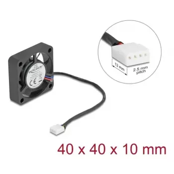 Wentylator DELOCK 67293 4 cm (40×40×10 mm) 0,18 m³/h Łożysko kulkowe 12V Czarny