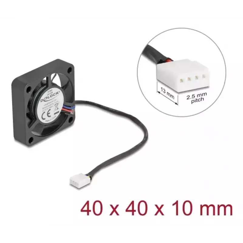 Wentylator DELOCK 67293 4 cm (40×40×10 mm) 0,18 m³/h Łożysko kulkowe 12V Czarny