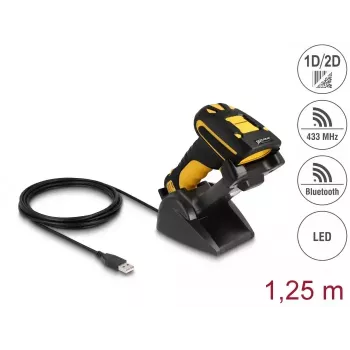 Ręczny skaner kodów kreskowych DeLOCK 90586 1D 2D bezprzewodowy Bluetooth ładowanie indukcyjne