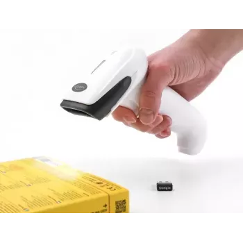 Ręczny skaner kodów kreskowych DeLOCK 90587 1D 2D bezprzewodowy Bluetooth USB biały
