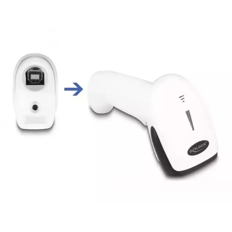 Ręczny skaner kodów kreskowych DeLOCK 90587 1D 2D bezprzewodowy Bluetooth USB biały