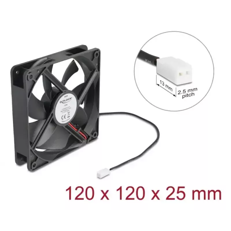 DELOCK 67292 Wentylator do obudowy komputera 120 mm Czarny, Łożysko kulkowe, 5 V DC, Przepływ powietrza 1,73 m³/h