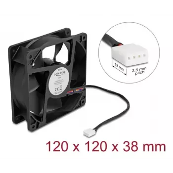 Wentylator DELOCK 67298 120 mm Czarny 12 cm Łożysko kulkowe 12 V DC 3,53 m³/h