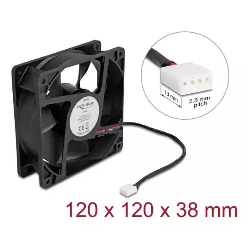 Wentylator DELOCK 67298 120 mm Czarny 12 cm Łożysko kulkowe 12 V DC 3,53 m³/h