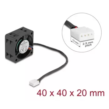 Wentylator do obudowy komputera DELOCK 67299 — 40 x 40 x 20 mm, 24 V DC, łożysko kulkowe, 0,19 m³/h, czarny