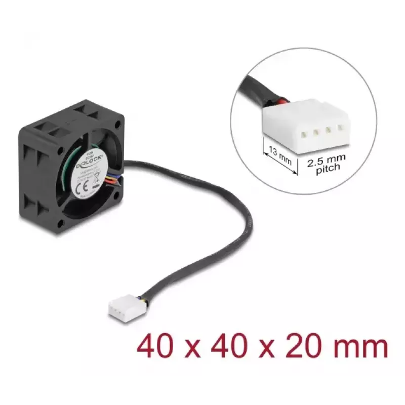 Wentylator do obudowy komputera DELOCK 67299 — 40 x 40 x 20 mm, 24 V DC, łożysko kulkowe, 0,19 m³/h, czarny