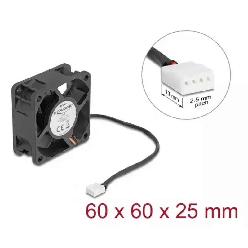 Wentylator do obudowy komputera DELOCK 67300 — wentylator osiowy 60 mm, 24 V, łożysko kulkowe, czarny
