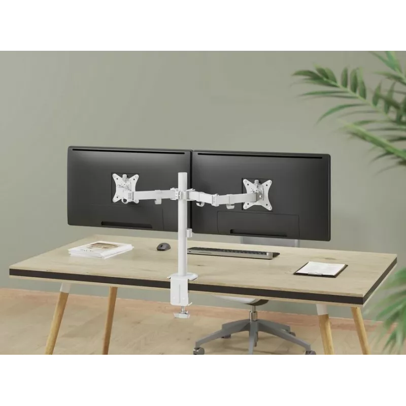 Equip 17–32 cali regulowany podwójny uchwyt do monitora na biurko, biały