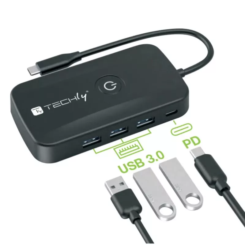Techly IDATA USBC-HUB5WL przedłużacz AV nadajnik i odbiornik AV czarny
