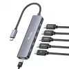EQUIP USB-C 6-w-1 wielofunkcyjny adapter — HDMI 4K/60Hz, 4× USB-C Gen2 (10Gbps), PD 100W, kabel 0,25 m, szary