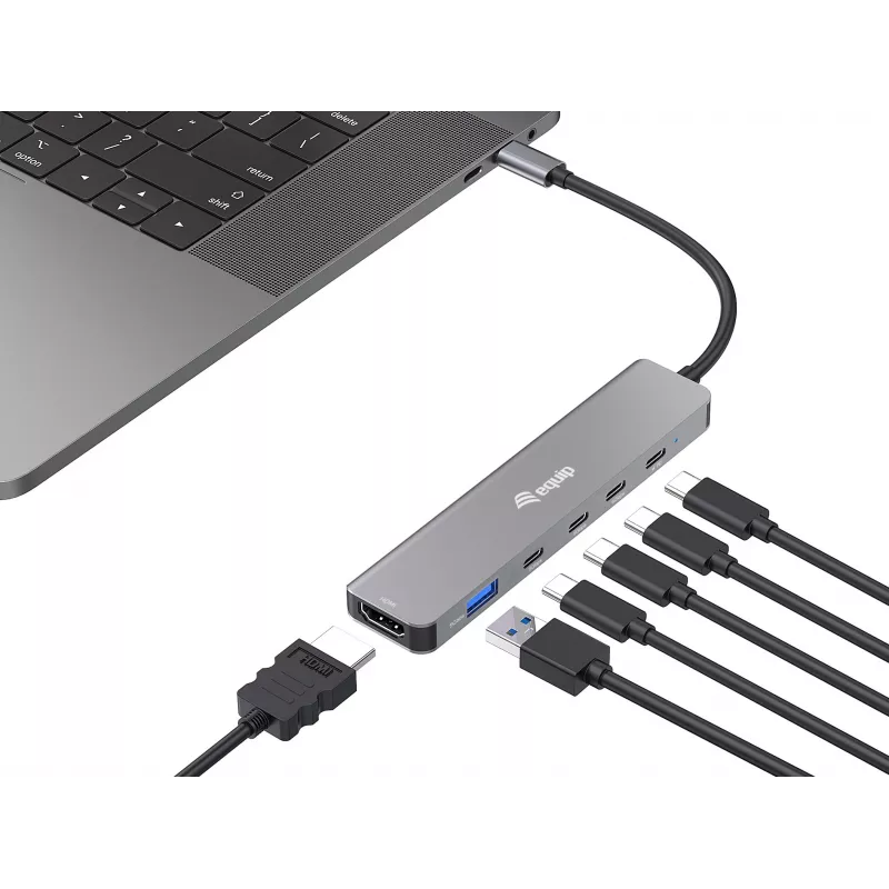 Equip USB-C 6 w 1 Multifunkcyjny Adapter, HDMI 4K/30Hz, USB-C x 4 , USB-A x 1, 5Gbps, 100W USB PD