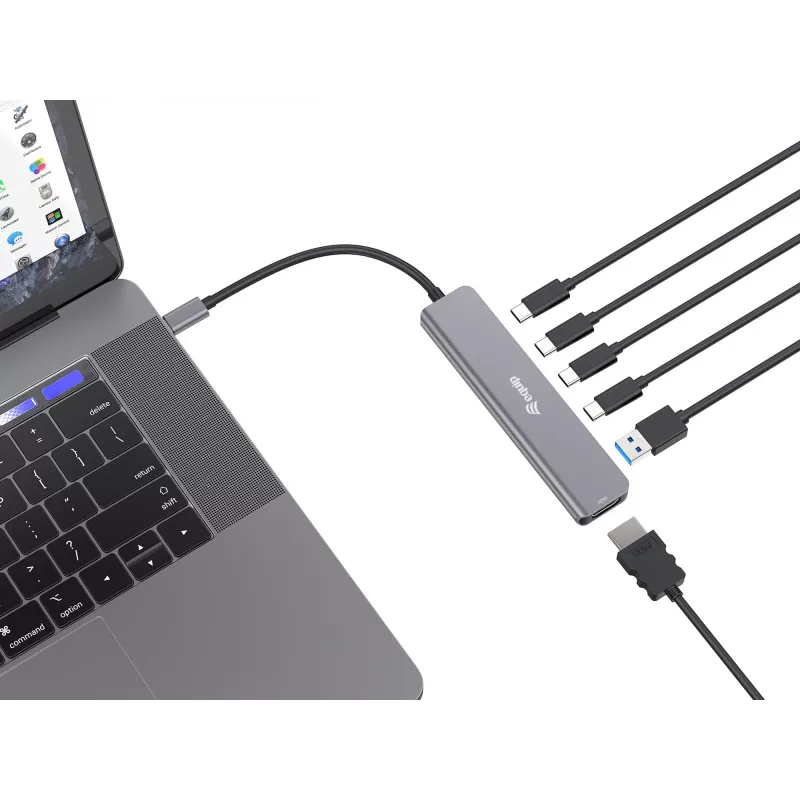 Equip USB-C 6 w 1 Multifunkcyjny Adapter, HDMI 4K/30Hz, USB-C x 4 , USB-A x 1, 5Gbps, 100W USB PD