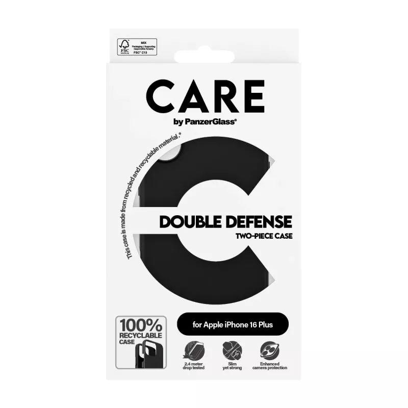 PanzerGlass CARE™ by ® Double Defense Case Czarny iPhone 16 Plus
