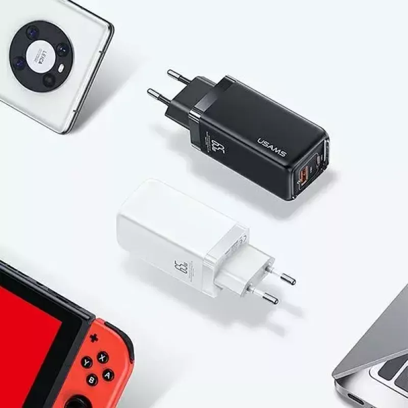 Ładowarka usams T47 USB / USB‑C 65W PD Szybkie ładowanie — 65W USB Power Delivery, porty USB-A + USB-C