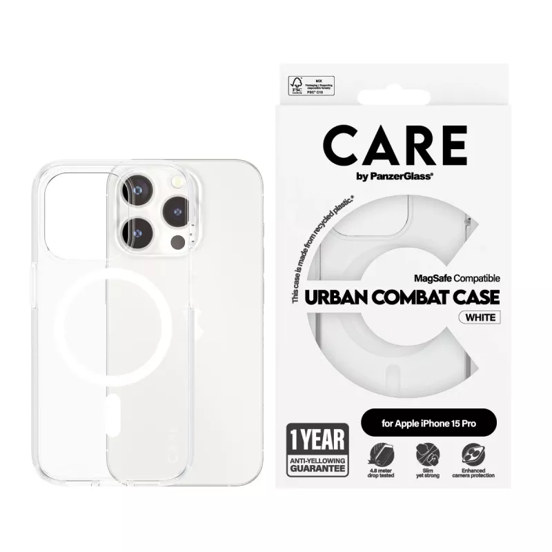 PanzerGlass CARE™ by ® Urban Combat etui Transparent z białym MagSafe iPhone 15 Pro