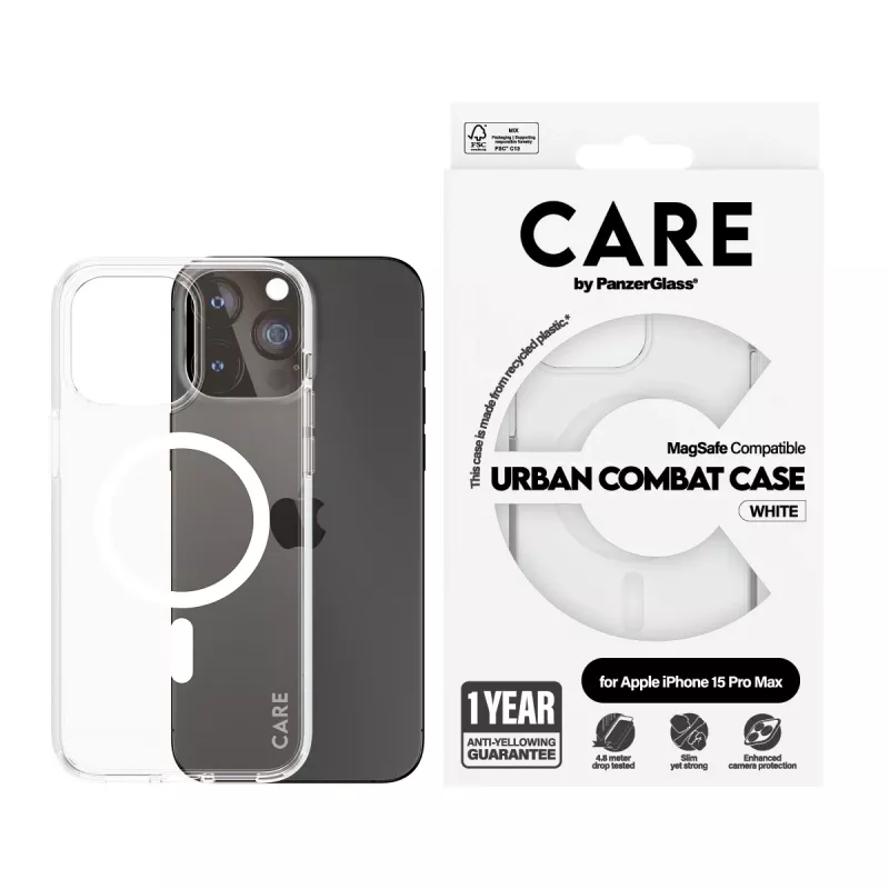 PanzerGlass CARE™ by ® Urban Combat Case Transparentny z białym MagSafe iPhone 15 Pro Max