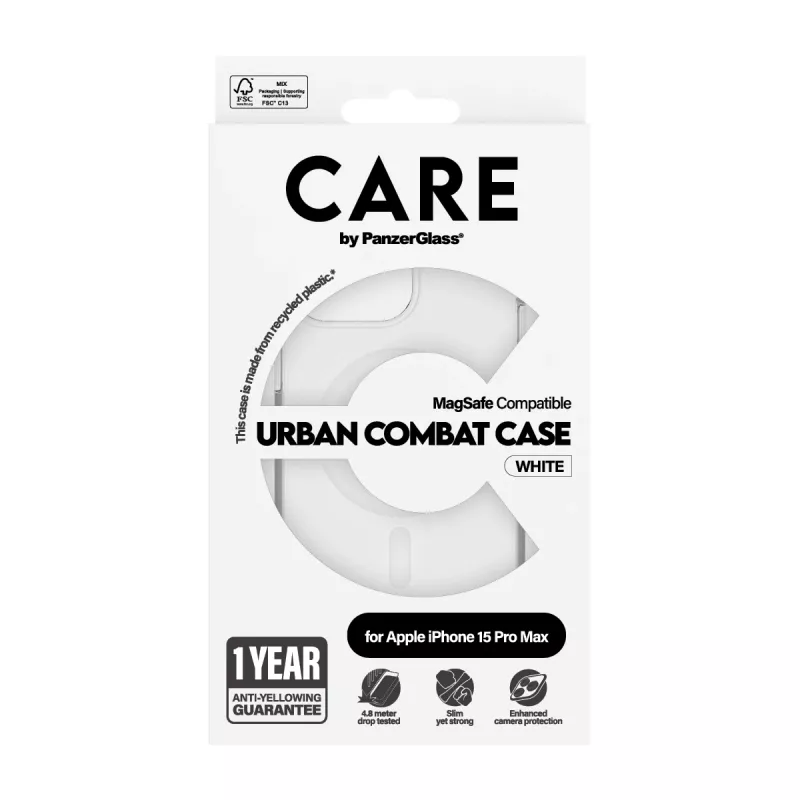 PanzerGlass CARE™ by ® Urban Combat Case Transparentny z białym MagSafe iPhone 15 Pro Max
