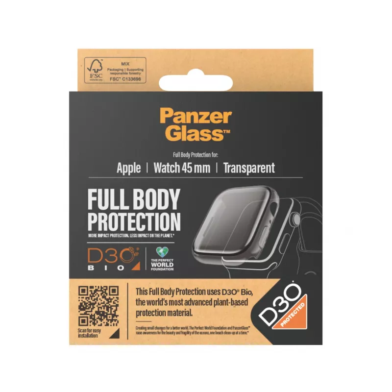 PanzerGlass ® Full Body Transparent z D3O® Apple Watch Series 9 | 45 mm