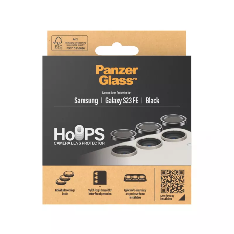 PanzerGlass Hoops Osłona Obiektywu Aparatu Samsung Galaxy S23 FE Czarny Odporny na Zarysowania i Wstrząsy