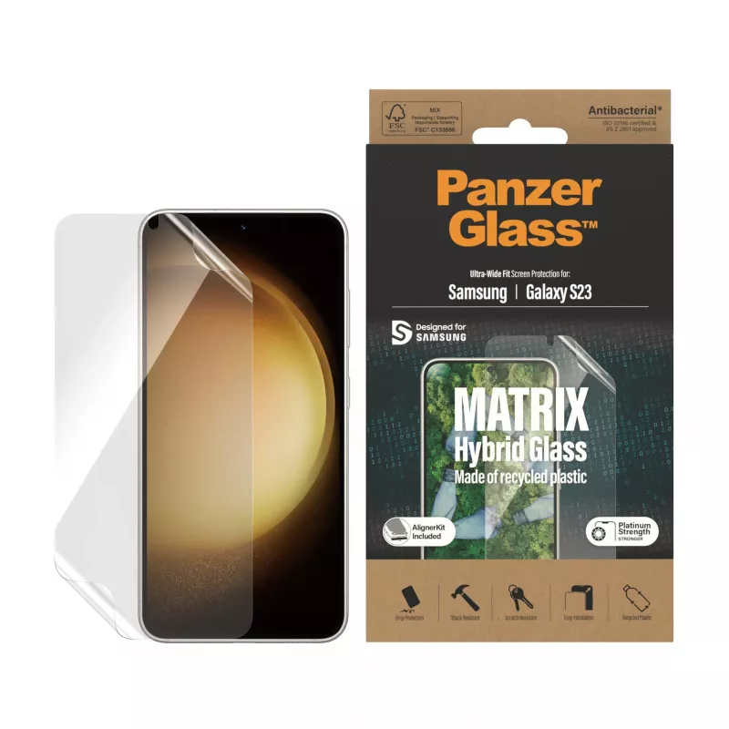 PanzerGlass ® ECO MATRIX Szklana Folia Ochronna Samsung Galaxy S23 | Ultra-Wide Fit z zestawem do wyrównania