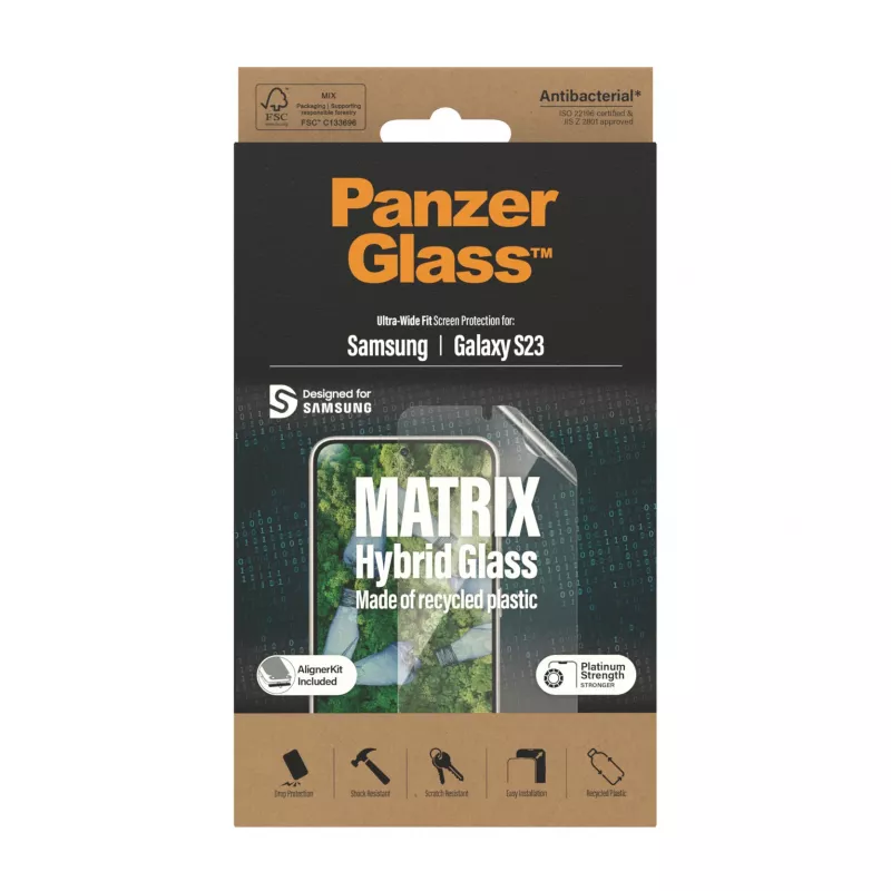 PanzerGlass ® ECO MATRIX Szklana Folia Ochronna Samsung Galaxy S23 | Ultra-Wide Fit z zestawem do wyrównania
