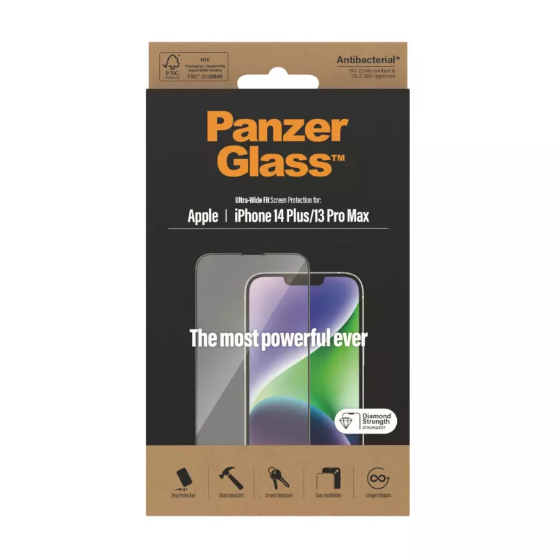 Szkło ochronne PanzerGlass Apple iPhone 14 Plus 13 Pro Max Ultra-Wide Fit odporne na zarysowania i wstrząsy