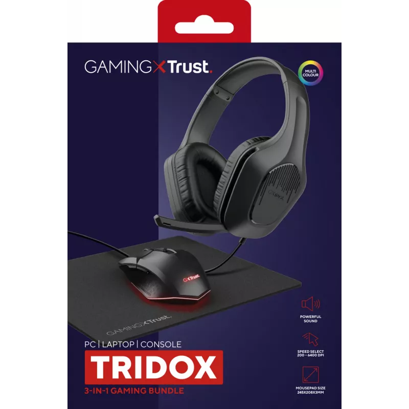 Trust GXT 790 Tridox zestaw gamingowy 3 w 1 (zestaw słuchawkowy, mysz, podkładka pod mysz), czarny
