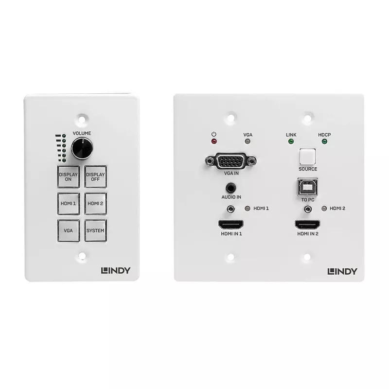 Lindy HDBaseT Presentation System with Control Keypad, 3840 x 2160 pikseli, nadajnik i odbiornik AV, 70 m, przewodowy, czarny, biały, HDCP